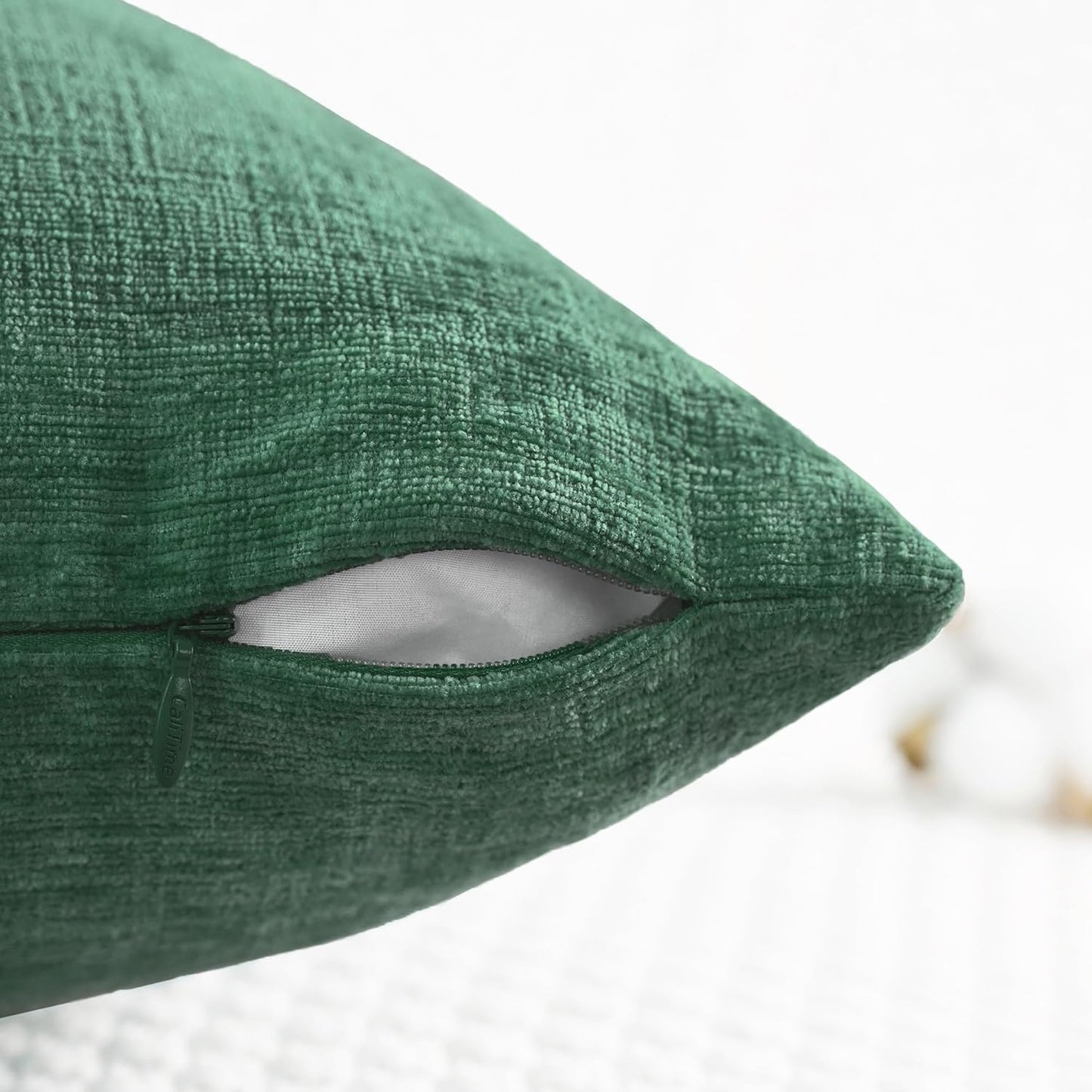 CaliTime Throw Pillow Covers Decorative 20 X 20 Inches Pack of 2 Cozy Chenille Cushion Cases for Couch Sofa Bed Living Room Home Dark Green