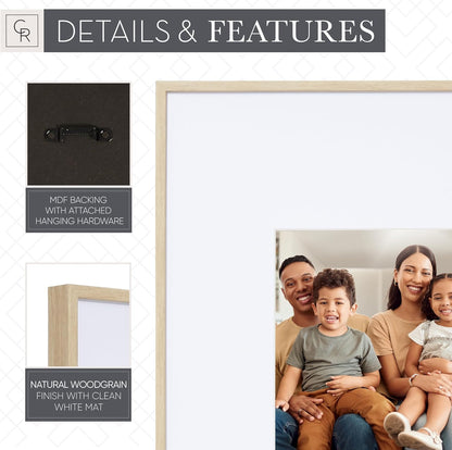 Camden Reed Arcadia 8 Piece Oversized Gallery Wall Frame, 16x20 and 16x16 Inch Matted Frames for Featuring 8x10 and 5x7 Inch Photographs or Art Prints, Natural Finish