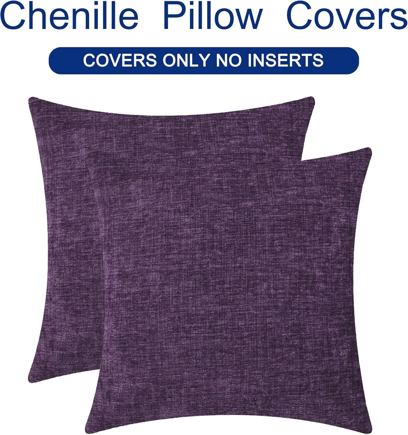 CaliTime Throw Pillow Covers Decorative 18 X 18 Inches Pack of 2 Cozy Chenille Cushion Cases for Couch Sofa Bed Living Room Home Plum Purple