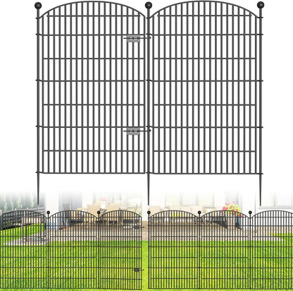 8 Panels No Dig Decorative Garden Fence with Gate - 48 in (H) x 20.8 ft (L), Dog Fence Outdoor for Yard, Rustproof Metal Animal Barrier Ground Stakes Fencing for Garden, Patio, Flower Bed