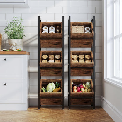 LITTLE TREE 3-Tier Basket Stand, Wooden Floor Stand Shelving Unit, Standing Organizer Storage Rack