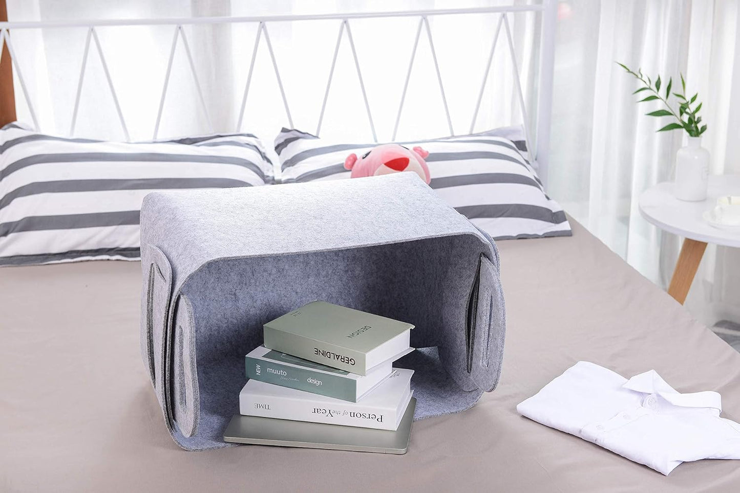 Storage Basket Felt Storage Bin Collapsible& Convenient Box Organizer with Carry Handles for Office Bedroom Closet Babies Nursery Toys Laundry (Light grey, 19.9inch（L）×13.6inch（W）×12.6inch（H）)