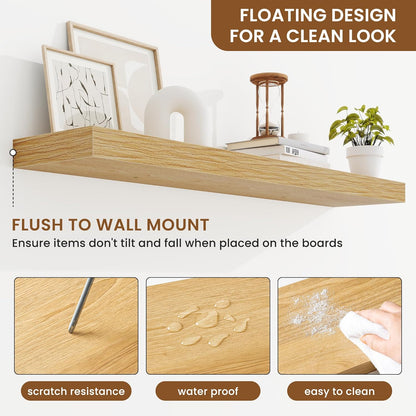 fuqing Floating Shelves for Wall, Bathroom Shelf Wall Mounted for Storage, Shelves with Invisible Bracket for Bedroom, Kitchen, Living Room, Farmhouse Small Book Shelf, 40 Inch Set of 2, Oak