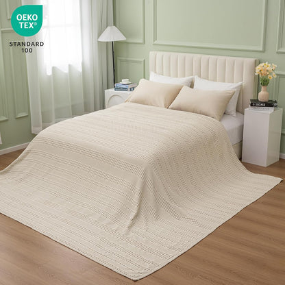 PHF Cooling Waffle Blanket California King Size, Lightweight 60% Rayon Derived from Bamboo & 40% Cotton Breathable Blanket for Hot Sleepers, Soft and Luxury for Bed Couch and Sofa, 110"x96", Linen