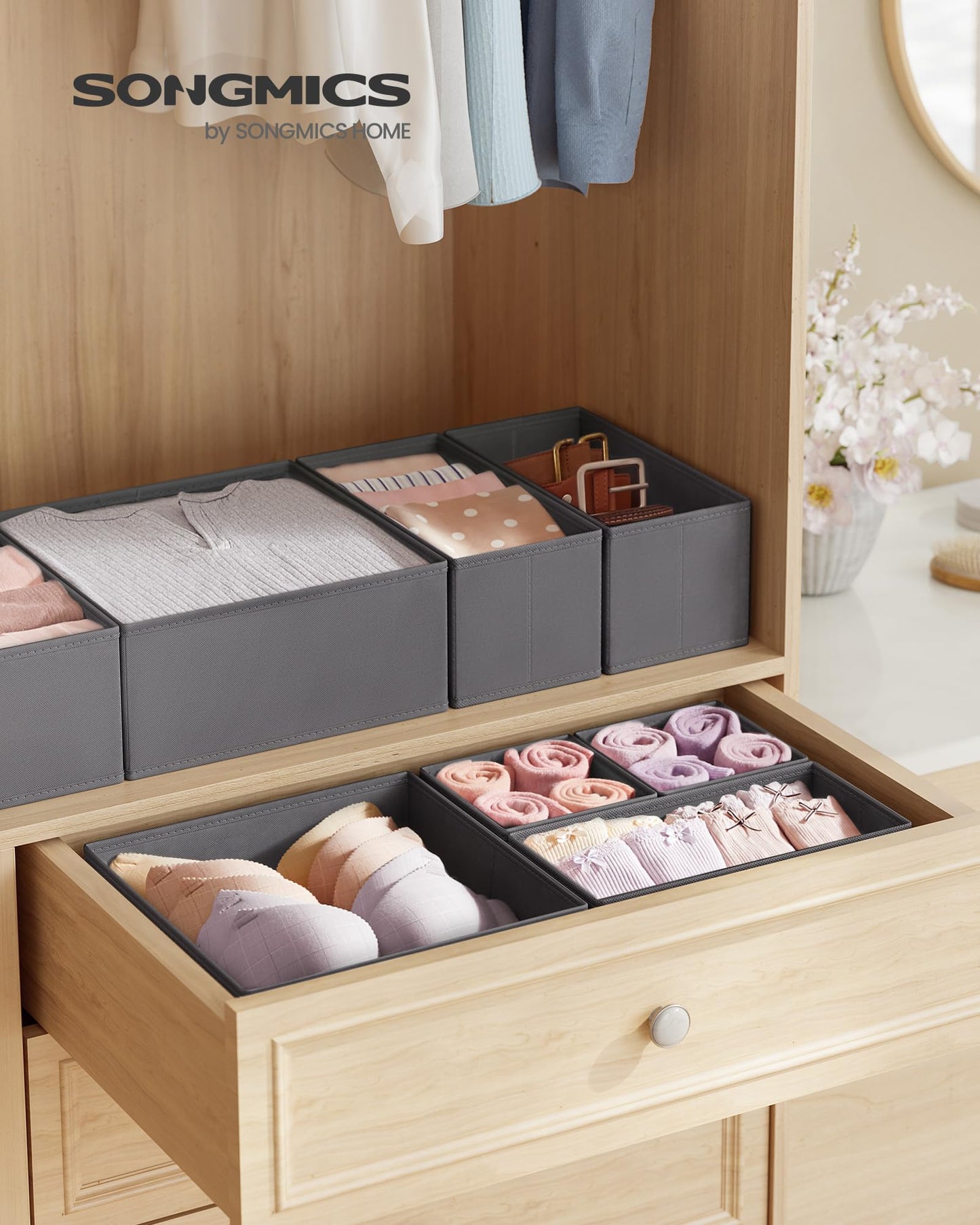 SONGMICS Drawer Organizer, Dresser Drawer Organizers, Set of 12, Foldable Fabric Storage Bins for