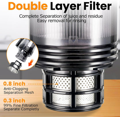 Cold Press Juicer,Slow Masticating Juicer Machines with 5.3" Large Feed Chute for Most Fruits and Vegetables,Easy to Clean Lemon Orange Juicer with 250W Motor and High Juice Yield,Deep Grey