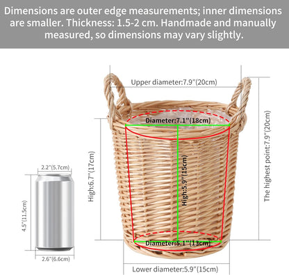 Handwoven Wicker Planter Basket with Waterproof Liner – Natural Yellow Decorative Flower Pot Holder for Indoor Use - Small Size (Inner Top Ø 7", Inner Height 5.9")