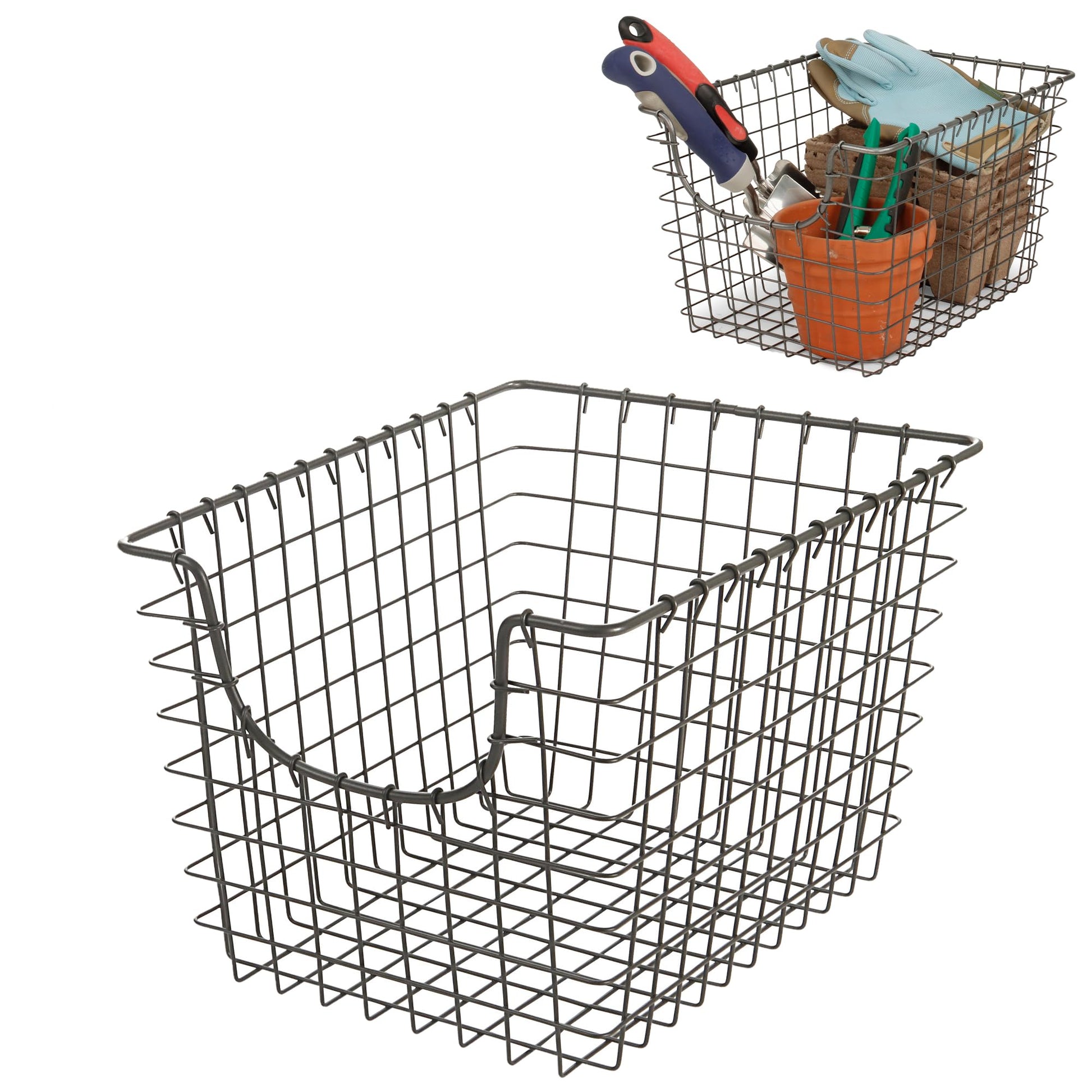 Spectrum Small Wire Scoop Storage Basket Industrial Gray Metal Wire Basket Storage Organizer for