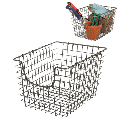 Spectrum Small Wire Scoop Storage Basket Industrial Gray Metal Wire Basket Storage Organizer for