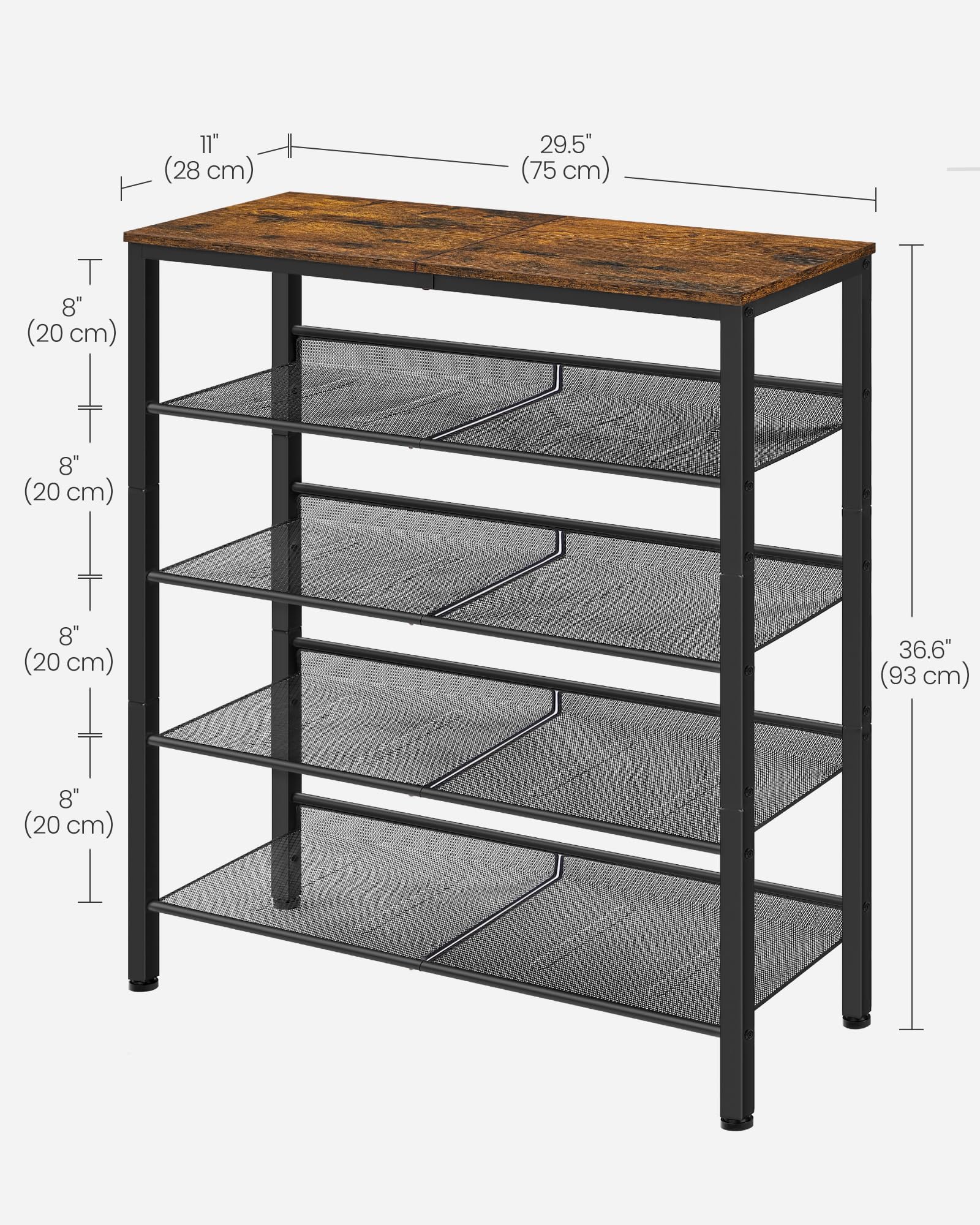 VASAGLE Shoe Rack for Entryway, Freestanding, Adjustable, Industrial