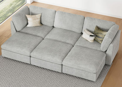 Belffin Modular Sectional Sofa with Sleeper Sofa, Oversized Cloud Couch with Extra Deep Seat, Upholstered 6 Seat Sectional Couches for Living Room, Plush Corduroy Light Grey