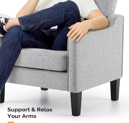 VINGLI Accent Chairs Set of 2 Gray Living Room Chairs Reading Chair for Bedroom Scooped Arm Chair Mid Century Modern Accent Chair Upholstered Comfy Chair for Apartment, Waiting Room