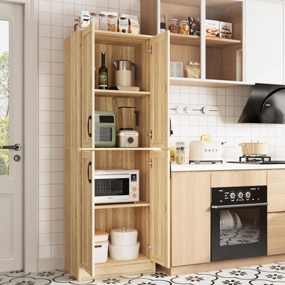 Storage Cabinet, Kitchen Cabinet with Doors & Shelf, Tall Storage Cabinet for Bathroom, Living Room, Entryway,Natural