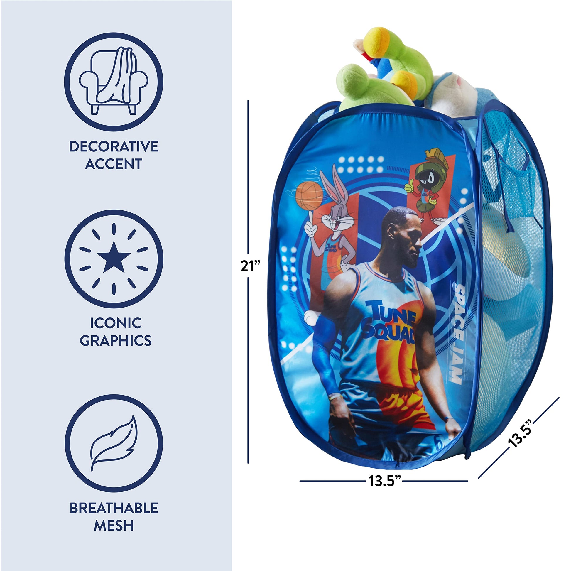 SPACE JAM: A New Legacy Pop Up Laundry Storage Hamper with Handles, 21"H x 13"L x 13"W