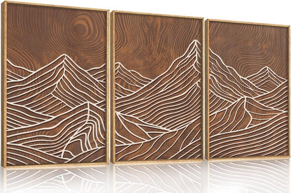 HPINUB Line Style Mountain Framed Canvas Wall Art Set, Vintage Tree Rings Wall Decor, Abstract Tree Spiral Wall Painting, Modern Nature Art Prints for Living Room,Bedroom,Farmhouse-16 x24 x3