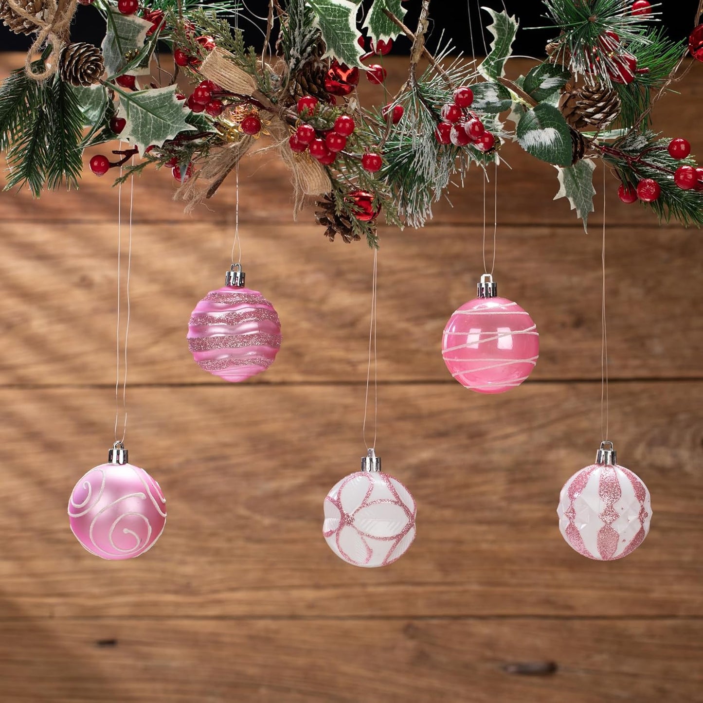 100Pcs Christmas Balls Ornaments Set, Shatterproof Christmas Decorations with Hand-held Gift Package for Xmas Tree/Holiday/Wedding/Holiday/Party Decor (Pink & White)