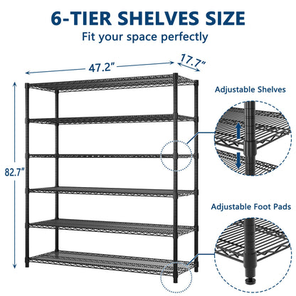 Garvee 6-Tier Wire Shelving 3840LBS Heavy Duty Storage Shelves Garage Rack