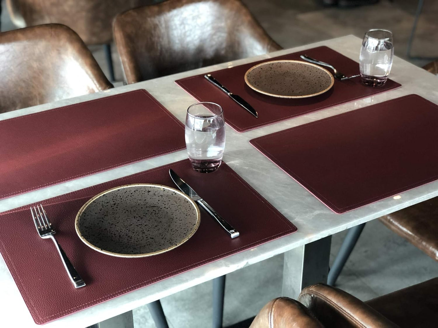 Faux Leather Red Placemats, PU Table Mats, Set of 4, Waterproof, Stain Resistant, Heat Resistant, Non-Slip Easy to Clean for Kitchen Dining Table,Conference Table