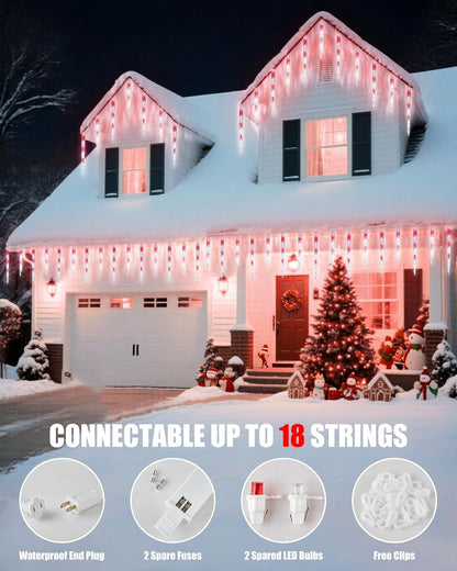 Minetom Icicle Lights Outdoor with Clips, 20ft 100 LED 20 Tubes Twinkling Crystal Icicle String Lights, Connectable Waterproof Hanging Christmas Decorations Plug in for Outdoor, Red and White