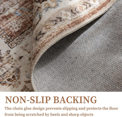 6'x9' Area Rug - Vintage Persian Medallion Design Low-Pile Faux Wool Rug, Non-Slip Backing, Machine Washable, for Living Room, Dining Room, Bedroom (Brick Red)