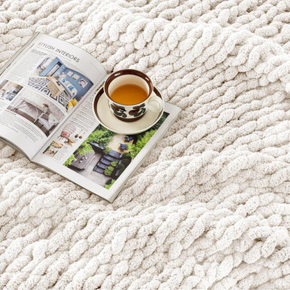 Ultra Soft Chunky Knit Blanket Throw -50x60 Hand Knitted Warm Chenille Throw Blanket, Home Decor Soft Thick Yarn Cable Knit Blanket Breathable Fleece Banket Christmas for Couch Bed Sofa Best GIF Gift