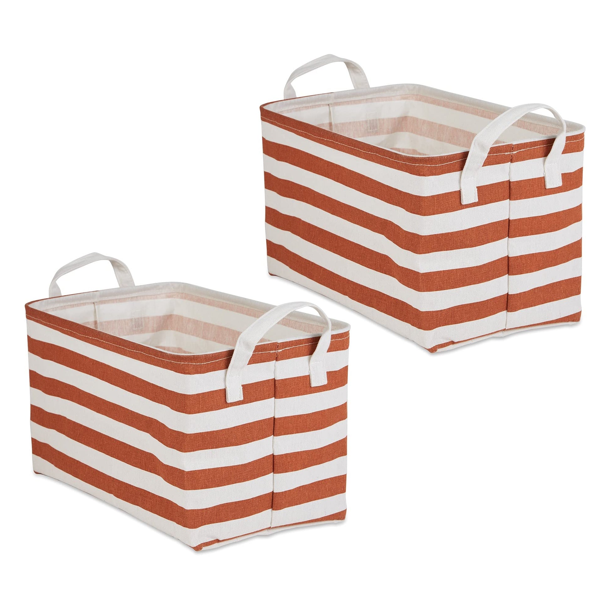 DII Laundry Storage Collection, PE Coated Collapsible Bin with Handles, Cinnamon Stripe, Large Set