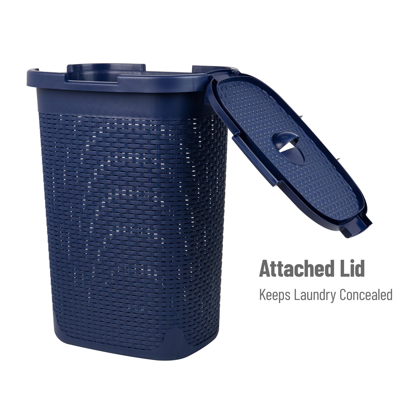 Mind Reader Slim Laundry Hamper with Lid, 60L Tall Clothes Basket, Narrow Tapered Design for