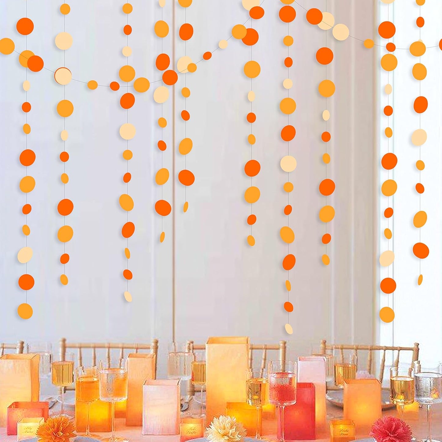 46 Ft Thanksgiving Fall Autumn Circle Dots Garland Gradient Orange Polka Dot Hanging Paper Streamer for Orange Wedding Bridal Shower Birthday Baby Shower Engagement Harvest Party Decorations Supplies