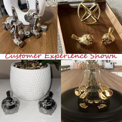 Set of 2 Small Birds Statues Silver Home Decor Modern Boho Style Figurine Decorative Ornaments for Living Room, Bedroom, Office Desktop, Cabinets, Shelf