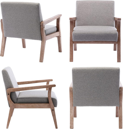HNY Mid Century Modern Accent Chairs Set of 2 with Wood Frames, Linen Upholstered Living Room Arm Chairs for Living Room, Bedroom, Grey