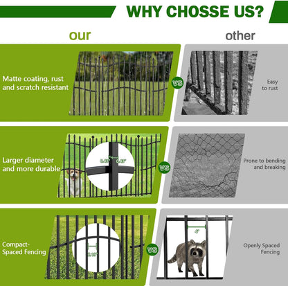 20 Panels Tall No Dig Garden Fence - 32in H x 45ft L 19 Panels + 1 Gate, Reinforced Square Tube Rustproof Animal Barrier, Decorative Metal Fencing for Yard & Outdoor Dog Pet Play Areas