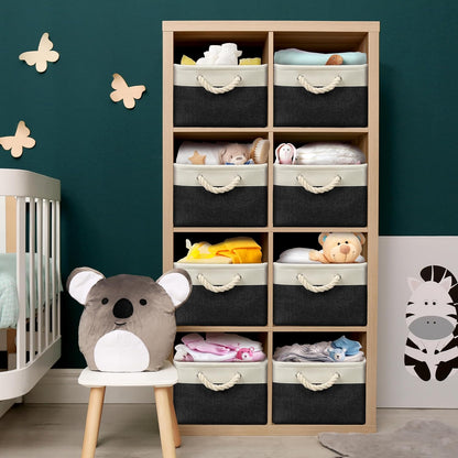 SIMPLE HOUSEWARE Large Fabric Storage Bin, 15.7" x 12" with Braided Handles, 3 Pack, Black