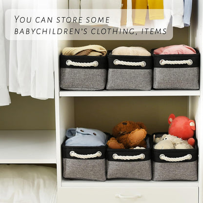 TcaFmac Storage Basket for Shelves - Small 6 Pack Fabric Storage Bins for Organizing, Collapsible Storage Cubes with Handle for Closet Cloth Toy Gift Kids (Black & Grey 11.8 x 7.8 x 5.2 inch)