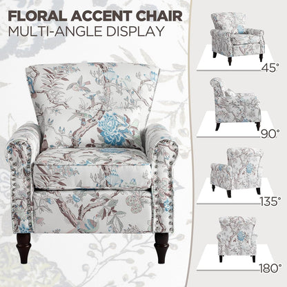 Wingback Accent Chair with Removable Pillow, High Back Floral Armchair with Solid Wood Legs & Nailhead Trim, Comfy Upholstered Reading Single Sofa Chair for Bedroom (1, Bird Floral Pattern)