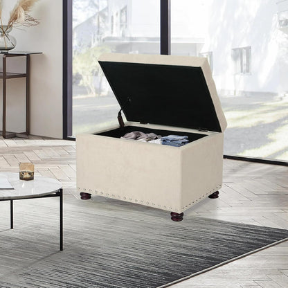 Joveco Storage Ottoman, 24" Fabric Rectangle Tufted Bench Foot Rest Stool for Living Room Bedroom, Beige