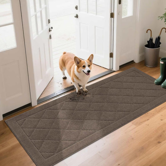 BEQHAUSE Dirt Trapper Door Mat 24" x 60", Doormat Non-Slip Entryway Rugs Washable, Dog Door Mat Stain Resistant and Absorbent Welcome Floor Mat for Front Back Door, Muddy Wet Shoes & Paws, Light Brown