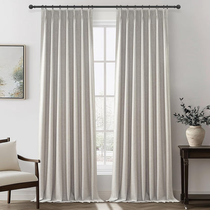 Light Brown Linen Curtains for Living Room, Beautiful Pinch Pleated 96 Inches Long 2 Panels Set, Farmhouse Double Pleat Memory Trained Blackout Thermal Drapes for Summer Heat 8 FT (40"Wx96"L)