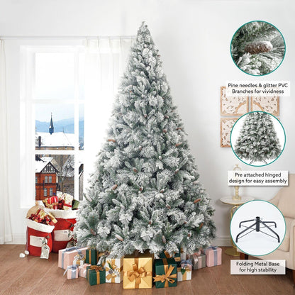 Naomi Home Artificial Christmas Tree with Lights, Prelit Christmas Tree, Christmas Tree with Lights, Pine Christmas Trees, Hinged White Christmas Trees with - Tips - Green 6.5 ft/Frosted