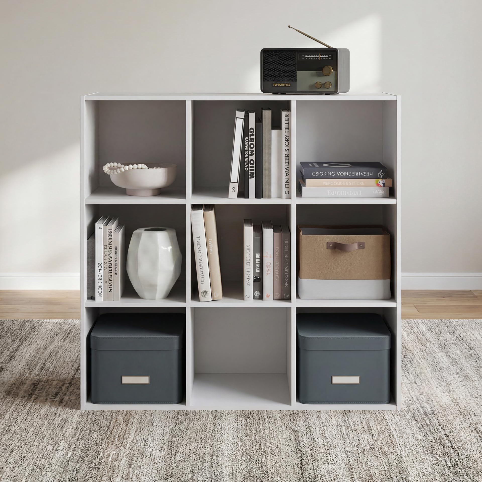 Signature Design by Ashley Onita 9 Cube Storage Organizer, White Bookshelf
