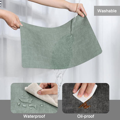 Myir JUN Dual Sided Faux Leather Placemats Set of 8 for Indoor Outdoor Dining Tables, Square Non-Slip Washable Wipeable Table Mats (Gray Sage Green, Set of 8)