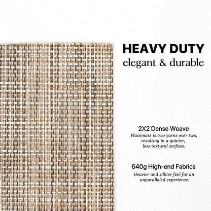 LEXMORE Placemats Set of 12 Vinyl/Plastic Woven Place Mats for Kitchen Table Indoor/Outdoor Washable Placemat Wipeable Dining Table Mats(A-Caramel)