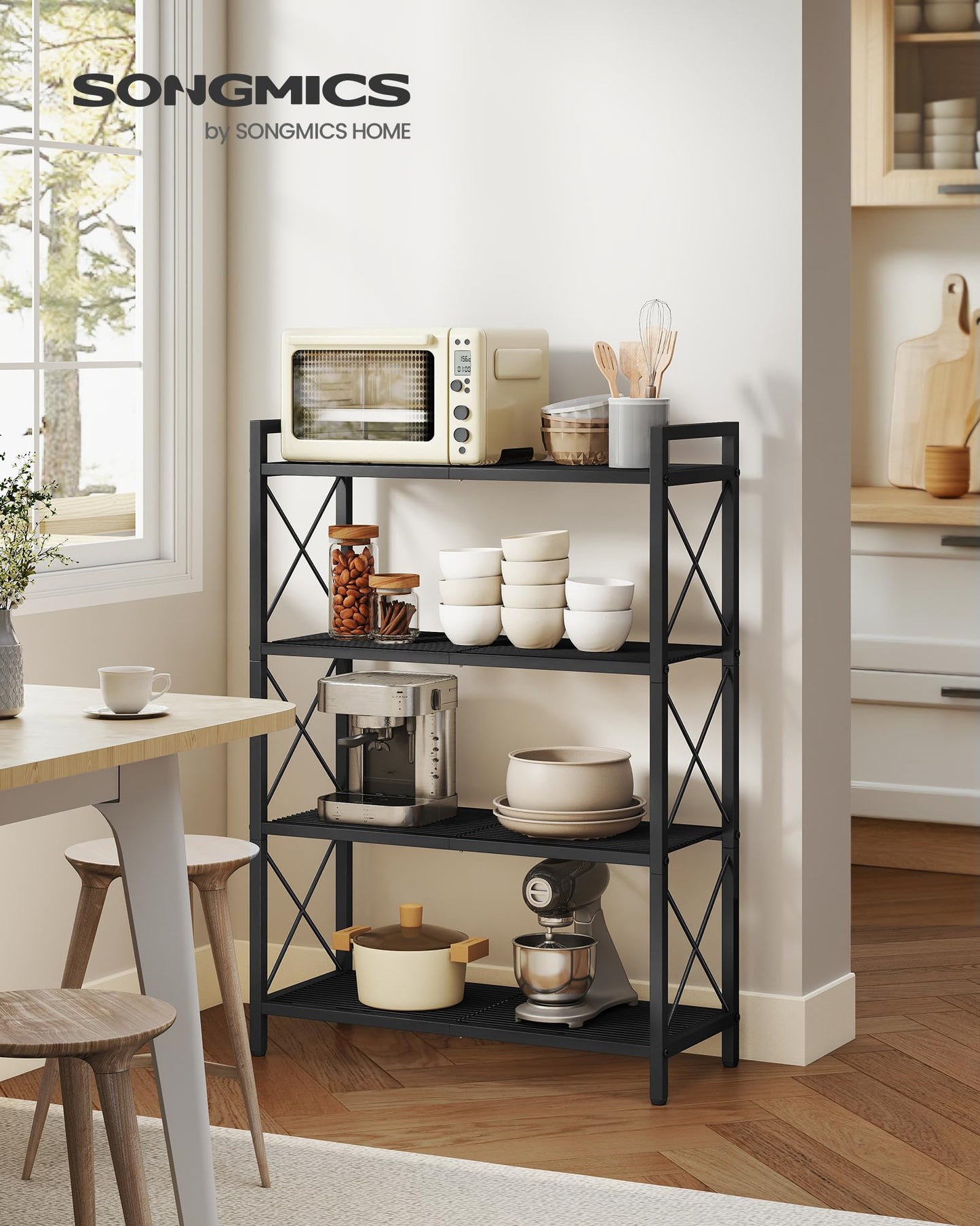 SONGMICS 4-Tier Metal Storage Rack, Shelving Unit with X Side Frames