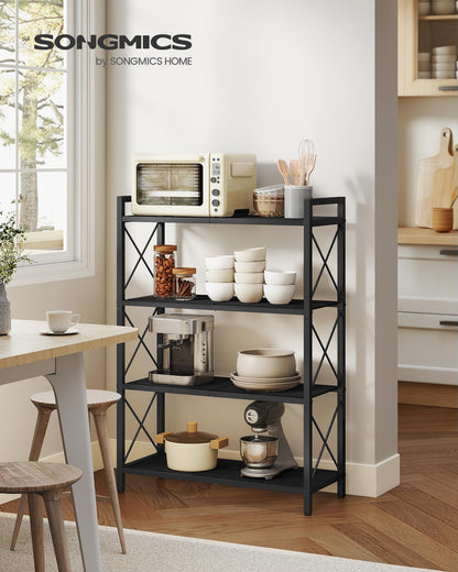 SONGMICS 4-Tier Metal Storage Rack, Shelving Unit with X Side Frames