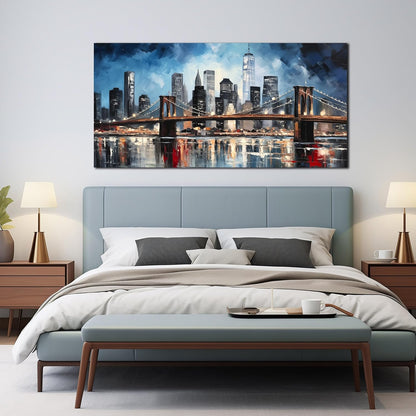 Brooklyn Bridge Wall Art for Bedroom,Modern City Large Canvas Wall Art Living Room,Blue Home Office Decor 29 x 59 Inch