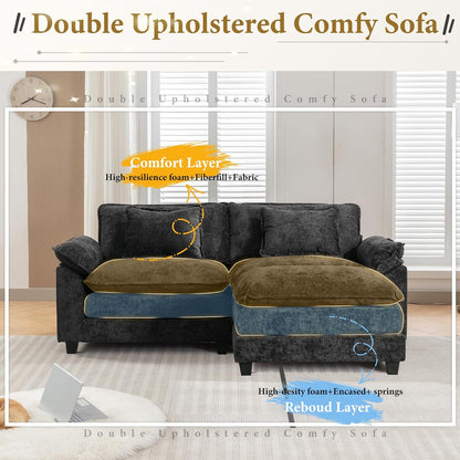 URRED Modular Sectional Sofa Comfy Cloud Couch, Modern Chenille Sofa Sleeper Deep Seat Couches with Ottoman/Pillows for Living Room (Black, 82.6''- L Shape)