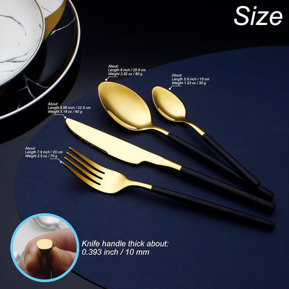 24 Piece Silverware Set For 6 Gold & Matte Black Handle Heavy duty 18/10 Stainless Steel Flatware Set Modern Design Knife/Fork/Spoon Mirror Polished Dishwasher Safe Cutlery Set with Gifts