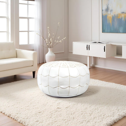 Stuffed Arch Design Moroccan Leather Pouf Ottoman, Handmade, Pre-Filled, 100% Genuine Leather, 14” Height x 22” Diameter – Boho Chic Footstool & Living Room Décor
