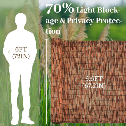 Brown 5.6FT X 16.4FT Reed Fencing Roll, Balcony Privacy Reed Shade Bamboo Fencing Garden Fence Border, Wind Block Sunshade Fence Screen for Outdoor Yard Patio Flower Bed Edge