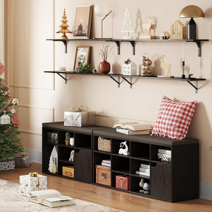 DINZI LVJ Long Wall Shelves, 47.3Inch Wall Mounted Shelves Set of 2, Extra Large Wall Storage Ledges with Sturdy Metal Brackets for Living Room, Bathroom, Bedroom, Kitchen, Espresso