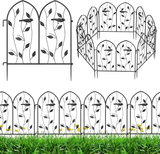 Vintage Decorative Garden Fence 6 Pack, 24in(H) x 10Ft(L), Metal Garden Fencing Panel, Landscape Pathway Edge Iron Picket Fence Panels (Black)